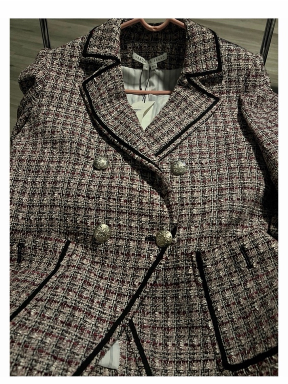 NWOT Veronica Beard Theron Double-Breasted Tweed Blazer Pink Purple Size 8 - Picture 4 of 9